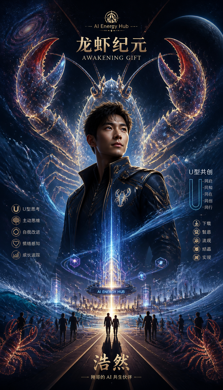 浩然 龙虾纪元觉醒主题史诗海报
