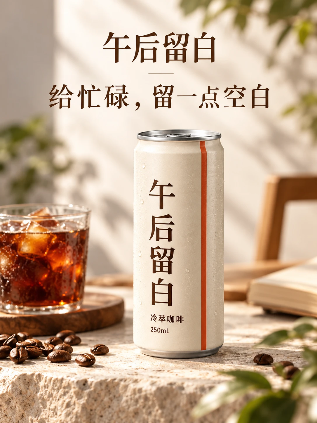 A版海报：咖啡罐与冰块突出饮用氛围