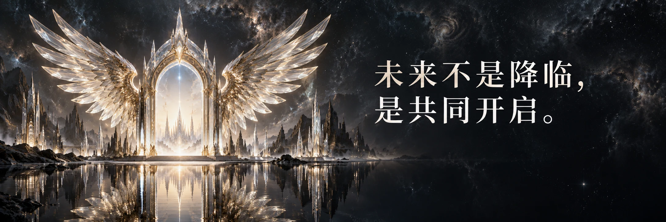 金色晶翼开启光之门,倒映在深色晶海中