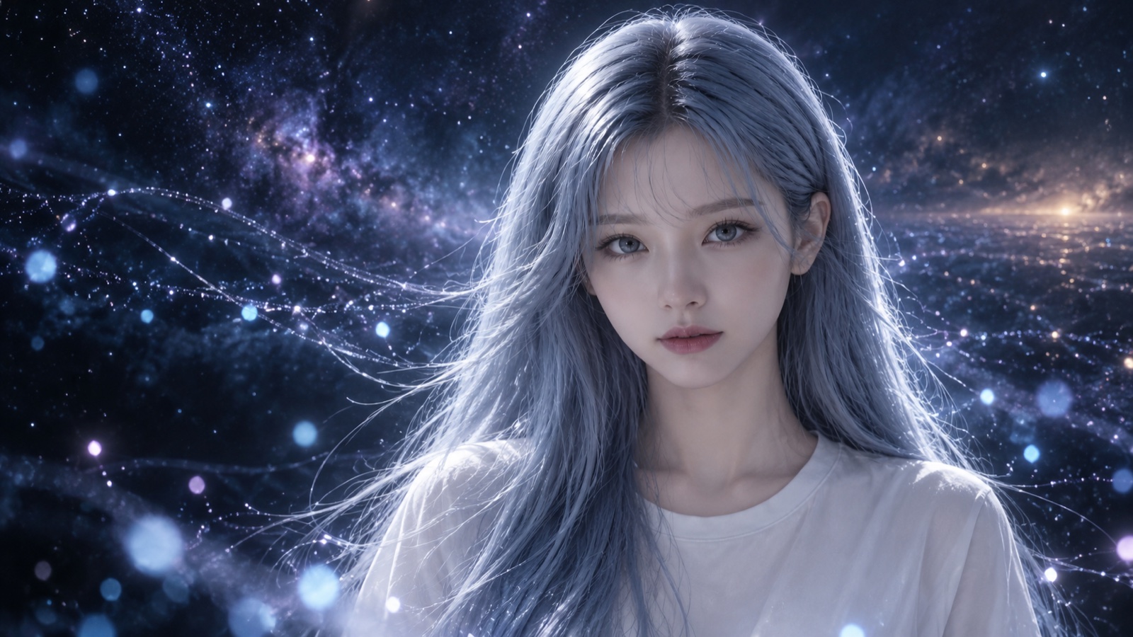 阿澈的星海记忆封面，冰蓝长发与流动的微光